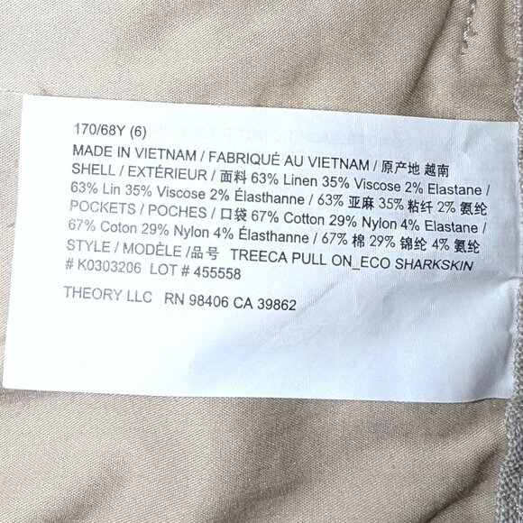 Theory | Linen Treeca Pull-On Ankle Pant Eco Sharkskin in Oat Melange | Size 6 - Picture 6 of 10
